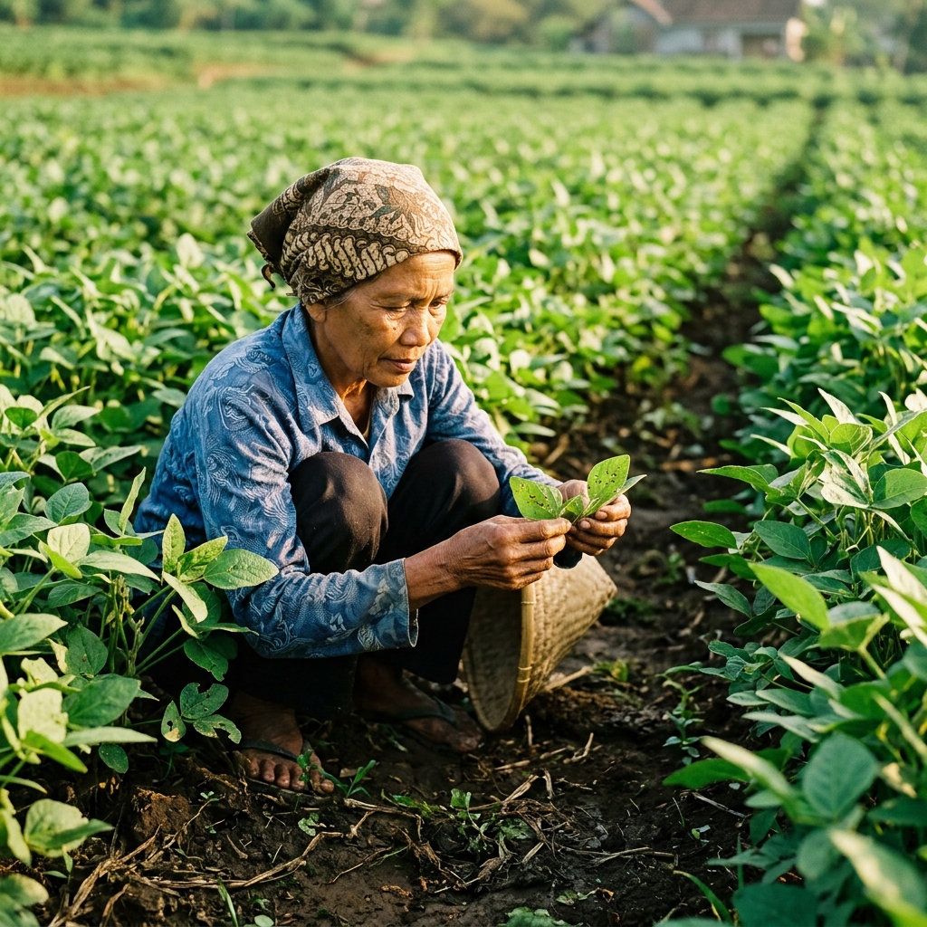 Petani memeriksa tanaman